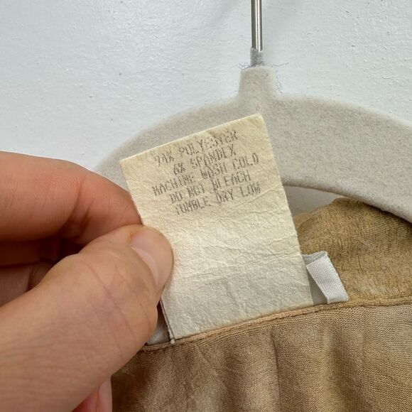 Vintage Y2K 90s Ruched Collared Polo Beige Tie Dye Long Sleeve Top Size M - Picture 7 of 8